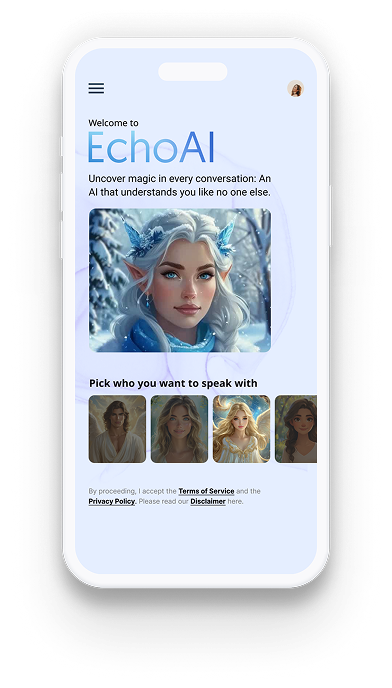 EchoAI Welcome and Companion Selection Screen